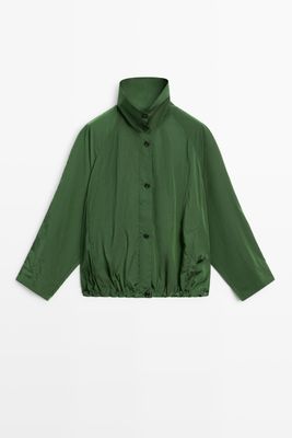 Massimo Dutti - Female - Bomberjakke I Funktionsstof - Grøn - L