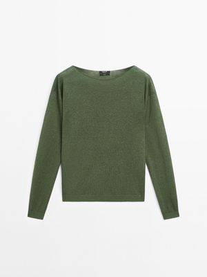 Massimo Dutti - Dame - Trøje I 100 % Hør Med Bådudskæring - Grøn - L