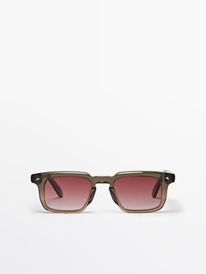 Massimo Dutti - Male - Smal Rektangulær Solbrille - Brun - 01