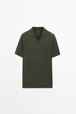 Massimo Dutti - Male - Polotrøje I 100 % Bomuld Med Intarsia - Grøn - Xxl
