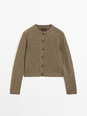 Massimo Dutti - Dame - Strikket Cardigan I 100% Uld Med Raglanærmer - Grøn - M
