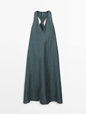 Massimo Dutti - Dame - Kjole I Hørblanding Med Detalje Bagpå - Grøn - M