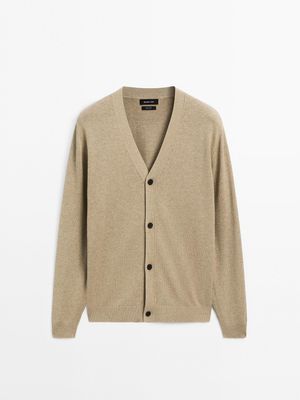 Massimo Dutti - Herre - Strikket Cardigan I 100 % Bomuld - Grøn - S