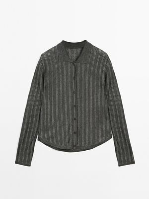 Massimo Dutti - Dame - Stribet Cardigan I 100% Hør - Grøn - Xs