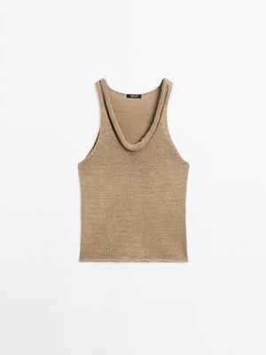Massimo Dutti - Dame - Kort Top Med Detalje I Halsen - Grøn - Xs