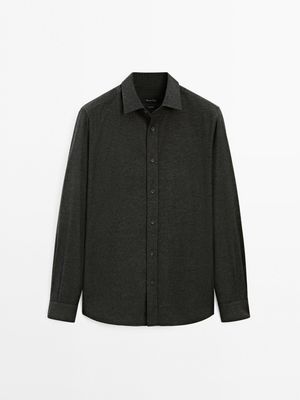 Massimo Dutti - Herre - Skjorte I 100 % Bomuld Med Hanefjedsmønster - Grøn - Xl