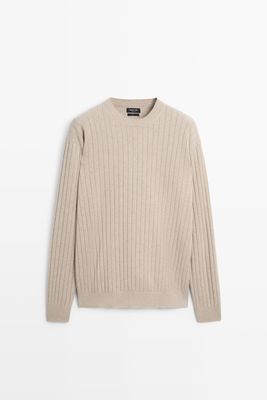 Massimo Dutti - Male - Ribstrikket Trøje I 100 % Bomuld - Grøn - Xl