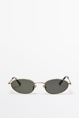 Massimo Dutti - Female - Ovale Solbriller I Metal - Guld - 01