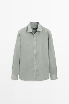 Massimo Dutti - Male - Slim Fit Skjorte I 100 % Hør - Grøn - L