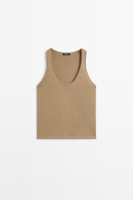 Massimo Dutti - Female - Strikket Top I Uldblanding Med Rund Hals - Grøn - Xs
