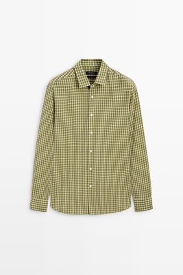 Massimo Dutti - Male - Ternet Regular Fit-Skjorte I 100 % Bomuld - Grøn - S
