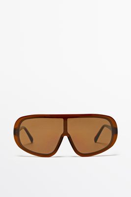 Massimo Dutti - Female - Maxi Wraparound-Solbriller - Karamelfarvet - 01