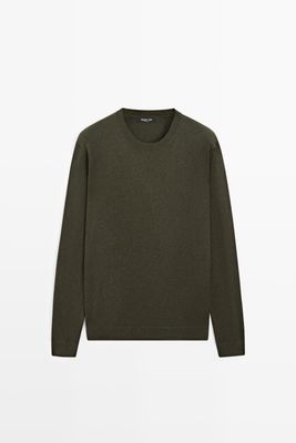 Massimo Dutti - Male - Striktrøje I Bomuldsblanding - Grøn - M