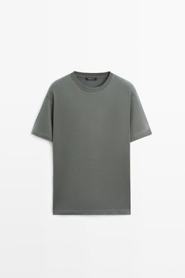 Massimo Dutti - Male - Kortærmet T-Shirt I 100 % Bomuld - Grøn - Xxl