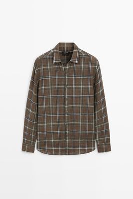 Massimo Dutti - Male - Ternet, Regular Fit Skjorte I 100 % Hør - Grøn - S