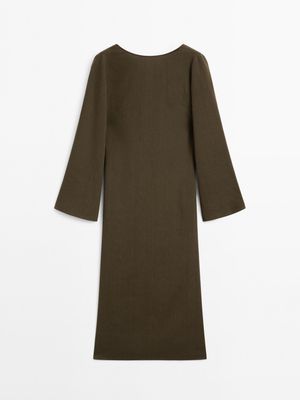 Massimo Dutti - Dame - Midikjole I Hørblanding Med Detalje Bagpå - Grøn - 42