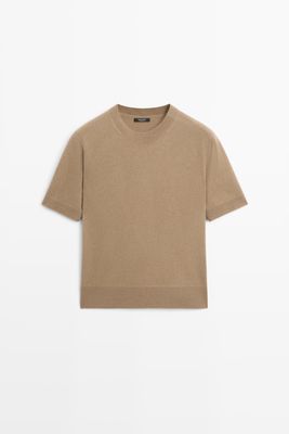 Massimo Dutti - Female - Striktrøje I Uldblanding Med Korte Ærmer - Grøn - Xs