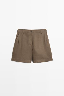 Massimo Dutti - Female - Shorts I 100 % Hør Med Læg - Grøn - 36