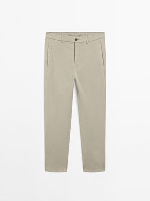 Massimo Dutti - Herre - Slim Fit Bukser I Bomuldsblanding - Grøn - 48