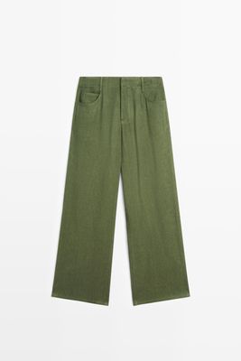 Massimo Dutti - Female - Straight Fit Bukser I Hørblanding - Grøn - 34