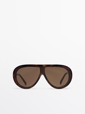 Massimo Dutti - Female - Aviator Solbriller Med Skildpaddeskjoldseffekt - Brun - 01