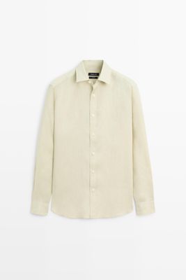 Massimo Dutti - Male - Slim Fit Skjorte I 100 % Hør - Grøn - Xl