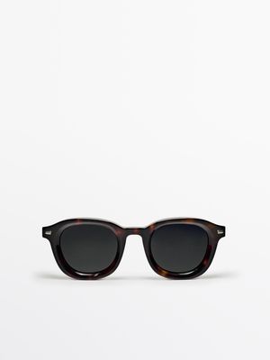 Massimo Dutti - Herre - Solbriller Med Rundt Stel I Imiteret Skildpaddeskjold - Brun - 01
