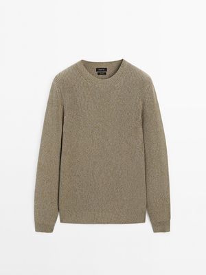 Massimo Dutti - Herre - Ribstrikket Trøje I 100 % Bomuld - Grøn - M