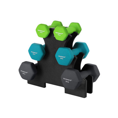 Hantelsett, sekskant 1x1 kg 2x2 kg 2x3 kg, limegrønn, akvamarin, grå