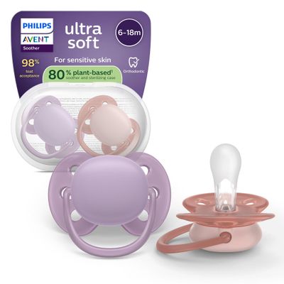 Philips Avent Ultra Soft napp, 6–18 mån, lila och rosa, 2 st