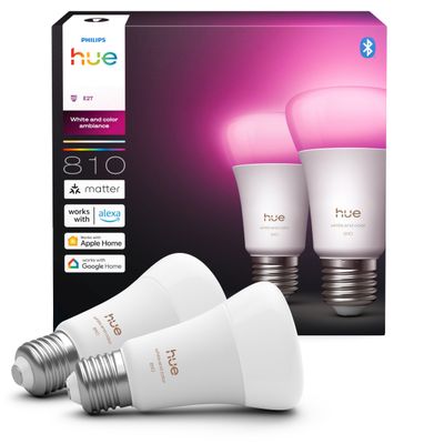Philips Hue LED-smartlampa, White and color ambiance, E27, 810 lm, 2-pack