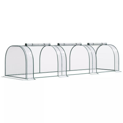 Outsunny Folievæksthus Drivhus med Dør Planteseng Plantehus til Planteforøgelse Stål PVC Transparent Grøn 350 x 100 x 80 cm