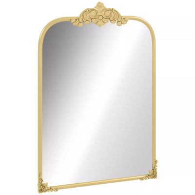 vægspejl, 60 x 87 cm badeværelsesspejl i barokstil, dekorativt spejl med metalramme til stue, soveværelse, guld