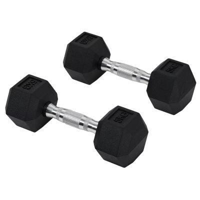 HOMCOM Hexagon Hantlar 2-pack, 2x5 kg, Gjutjärn med Gummiöverdrag, Svart