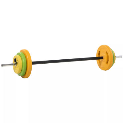 Vægtstangssæt 20 kg - Metal, skridsikkert greb, orange/grøn/gul