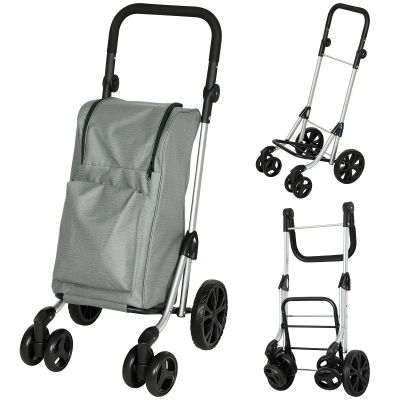 HOMCOM Shoppingvagn, 46-litersväska, Hopfällbar kundvagn med kylväska, Justerbart handtag, Aluminiumram, Grå