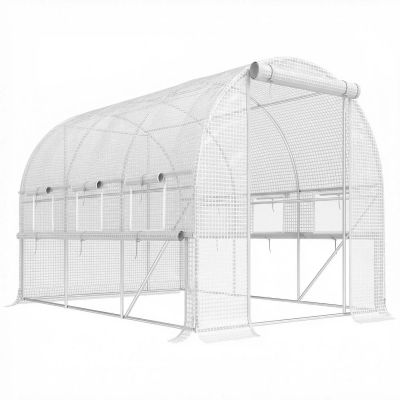 Foliedrivhus 2,95x2x2m, tunnel, vinduer der kan rulles op, UV-beskyttelse, vindtæt, stål, hvid