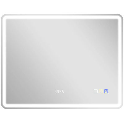 Badeværelsesspejl 70x90 cm, LED-spejl med Bluetooth, Ur, Dugfrit, Hærdet Glas, Sølv