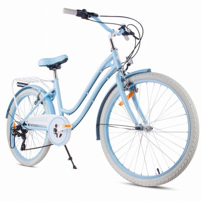 sun baby HEART BIKE Børnecykel 24 tommer - 7 gear Shimano -bagagebærer, metalskærme, V-bremse, kædeskærm - Lyseblå