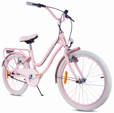 sun baby HEART BIKE Børnecykel 20 tommer - V-bremser, bagagebærer, skærme, justerbar frempind og sadel, reflekser - Silver Moon Pink
