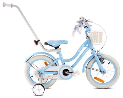 sun baby HEART BIKE Børnecykel 14 tommer - Kurv, Håndtag, Støttehjul - Silver Moon, Lyseblå