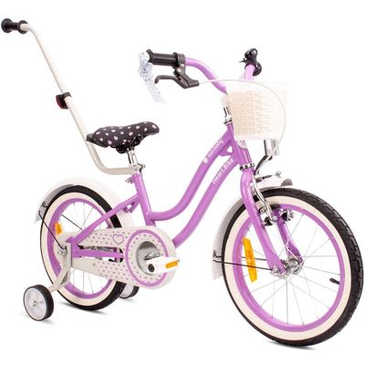 sun baby HEART BIKE Børnecykel 16 tommer - Kurv, Håndtag, Støttehjul - Lilla