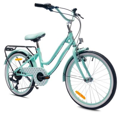sun baby HEART BIKE Børnecykel 20 tommer - 6 gear, V-bremser, bagagebærer, skærme, justerbart styr og sadel - Mint