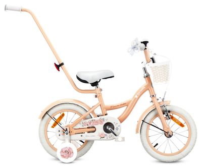 Flower Bike Flickcykel för en flicka 12 14 16 tum, Barncykel 2-6 år, Barncykel med stödhjul, pushbar, justerbar sadel och styre (Aprikos, 14 Tum)