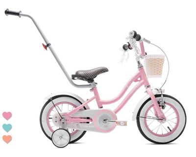 sun baby HEART BIKE Børnecykel 12 tommer - Kurv, Håndtag, Støttehjul - Rosa