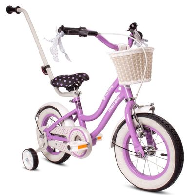 sun baby HEART BIKE Børnecykel 12 tommer - Kurv, Håndtag, Støttehjul - Lilla
