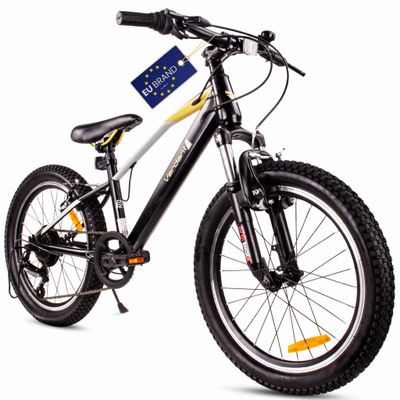 sun baby VERDANT BIKE Børnecykel 20 tommer - 6 gear Shimano - V-bremse, ringeklokke, sidestøtteben - Sort og guld