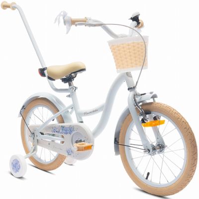 sun baby FLOWER BIKE Barncykel 16 tum - Korg, Handtag, Sidohjul - Ljusblå