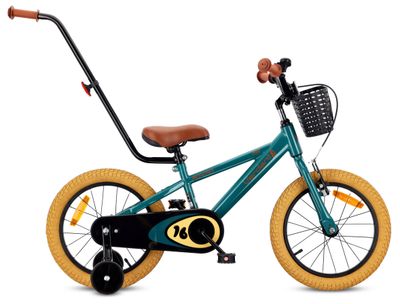 Verdant Bike Barncykel för pojkar 16 tum pojkar cykel träningshjul med tryckstång från 2-6 år (Grön, 16 tum)
