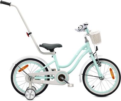 Heart Bike Flickcykel för en flicka 12 14 16 tum, Barncykel 2-6 år, Barncykel med stödhjul, pushbar, justerbar sadel och styre (Mint, 16 tum)